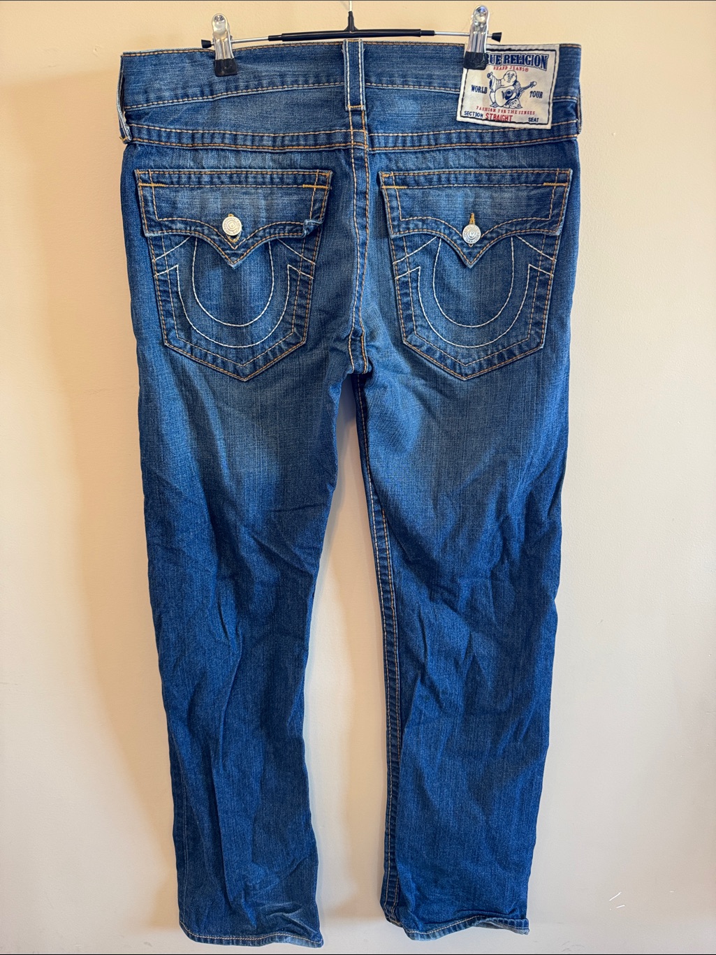 True Religion Dark Blue Straight Leg Men’s Jeans With Signature Flap Pockets